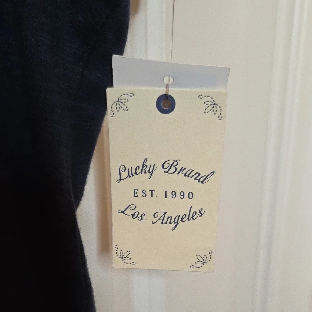 CLEARANCE Lucky Brand Navy Embroidered Short Sleeve Tie Front Slub Jersey Top XL - Picture 4 of 11